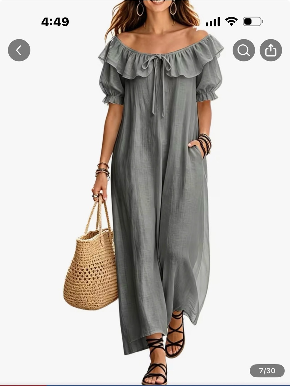 Off-Shoulder Ruffle Maxi Dress - Gray - Picture 3 of 8